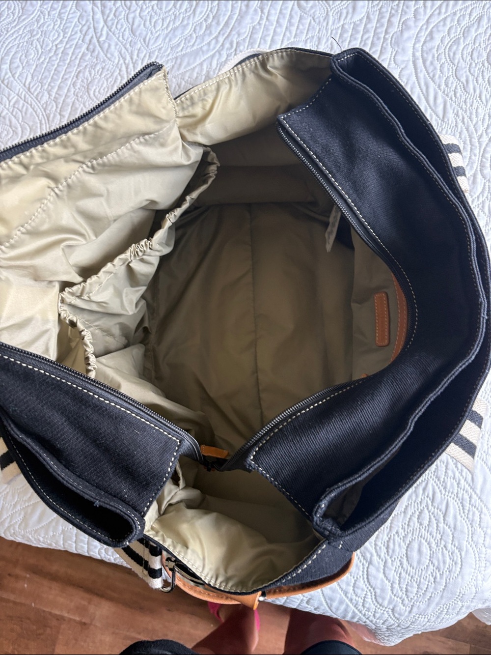 Classic Black Canvas and Tan Leather Travel Tote - Picture 9 of 16